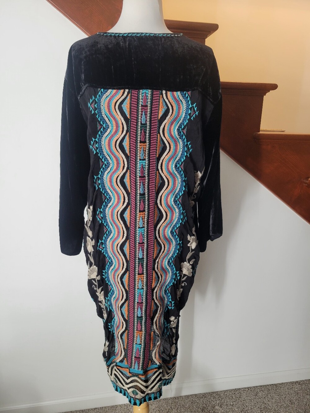 Johnny Was Black Velvet Tunic with Teal Trim Size L - Picture 9 of 9